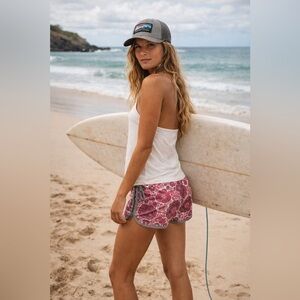 Patagonia Womens Shortie Boardie Board Shorts Sz 4 Pink Gray Floral Nylon Surf